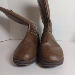 Muk Luks Women's Brown Two-Tone Stacy Zip Up Boots Size 7 Cable Knit Back Casual